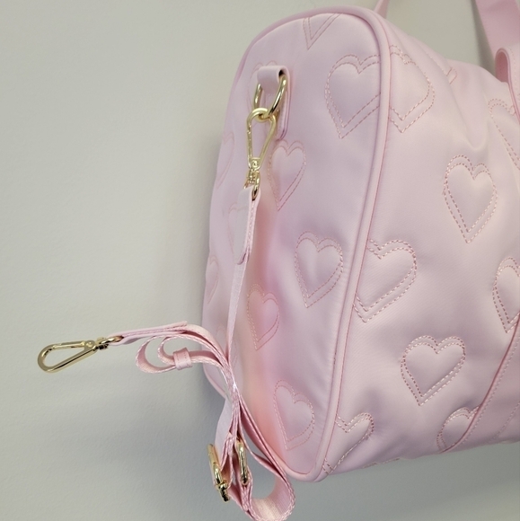 Stoney Clover Ln Quilted Heart Duffle Bag Light Pink Gold Zipper - Picture 5 of 10